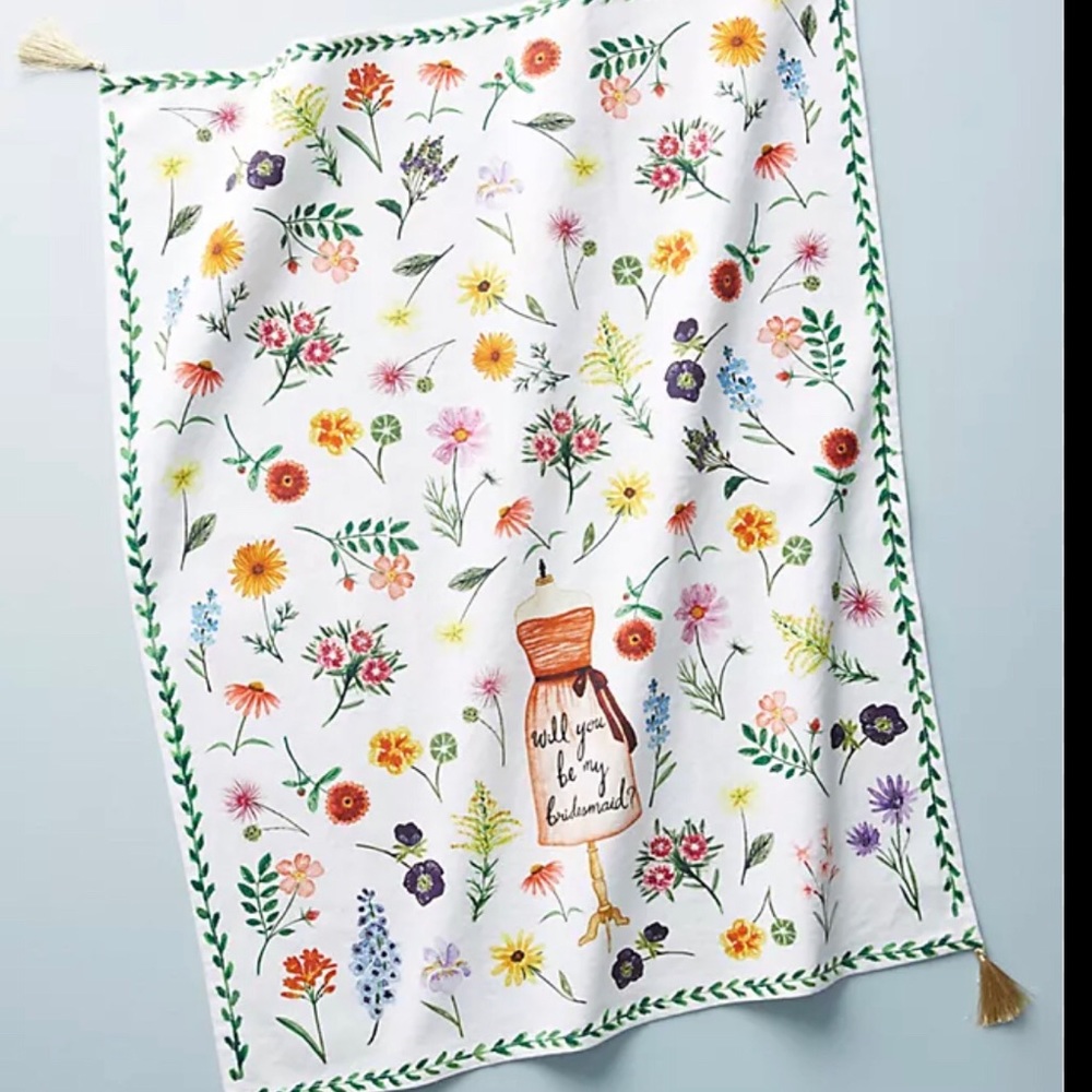 Three Anthropologie Dish/tea towel, “will you be my bridesmaid?” NEW IN PACKAGE